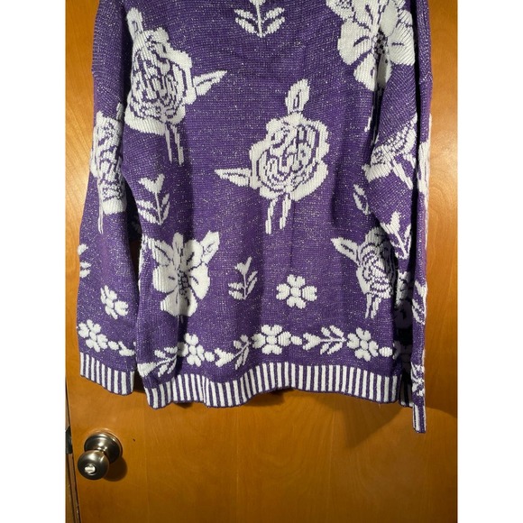 Vintage Glamour Knit Purple Silver Pullover Floral‎ Sweater Size 23x26 - Picture 8 of 9